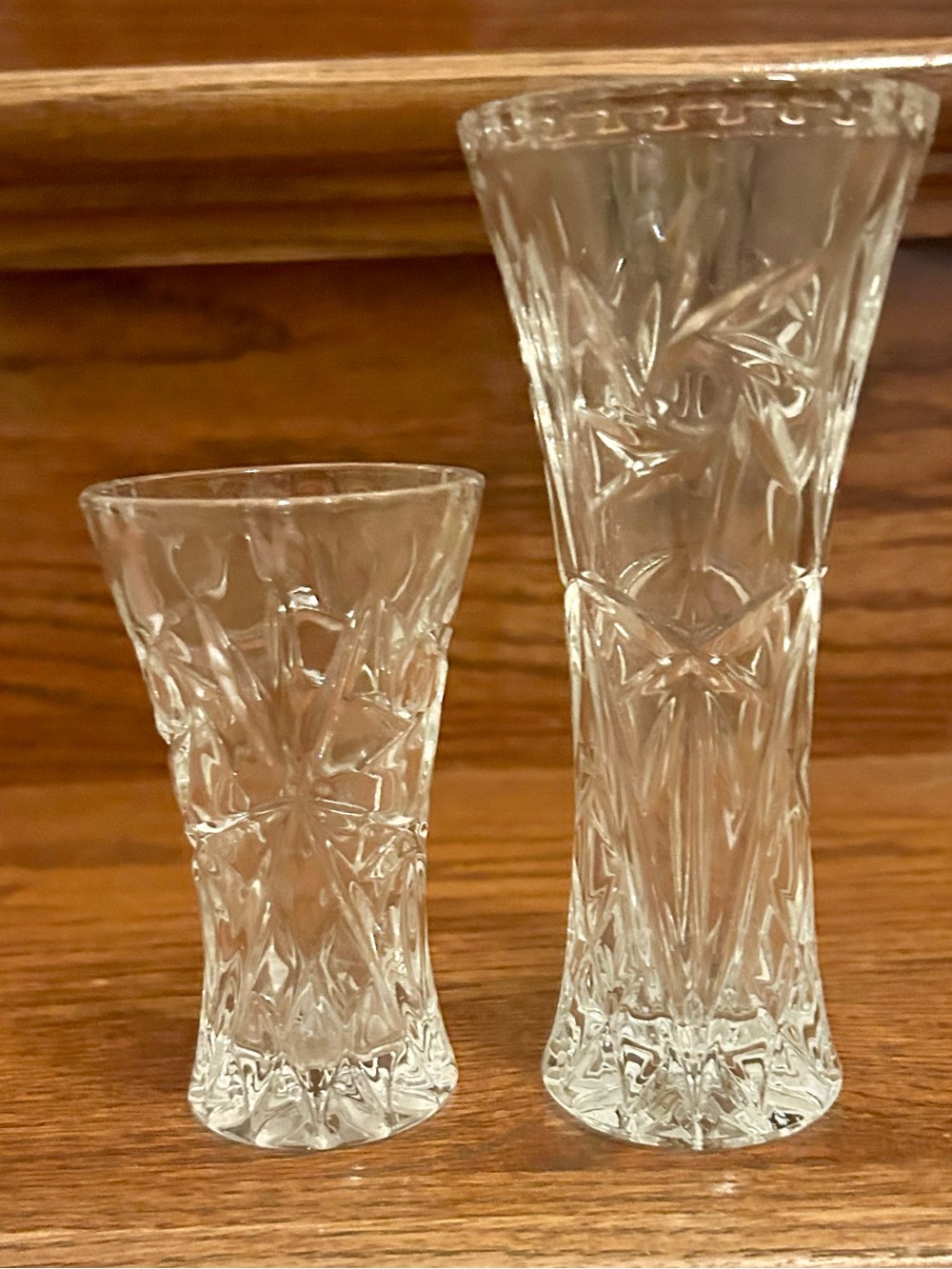 Vintage Lenox Crystal Star & pinwheel Pattern Bud Vases 6" & 4” flared top